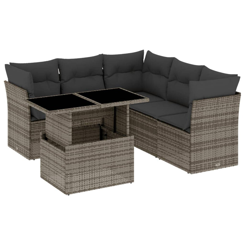 vidaXL 6 Piece Garden Sofa Set with Cushions Grey Poly Rattan