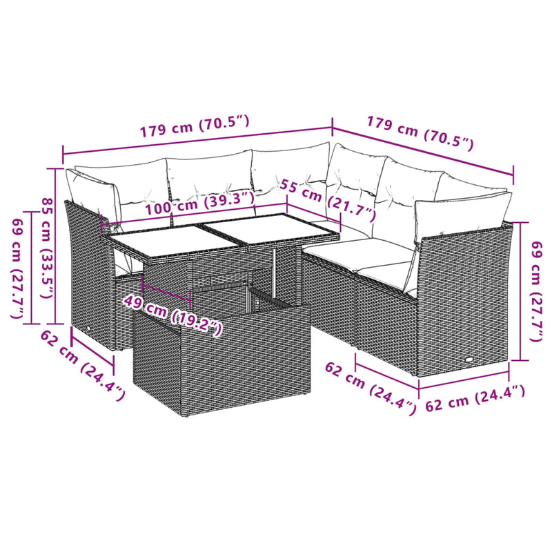 vidaXL 6 Piece Garden Sofa Set with Cushions Grey Poly Rattan
