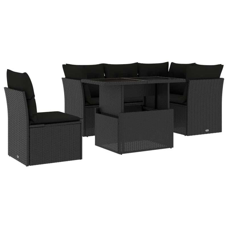 vidaXL 6 Piece Garden Sofa Set with Cushions Black Poly Rattan
