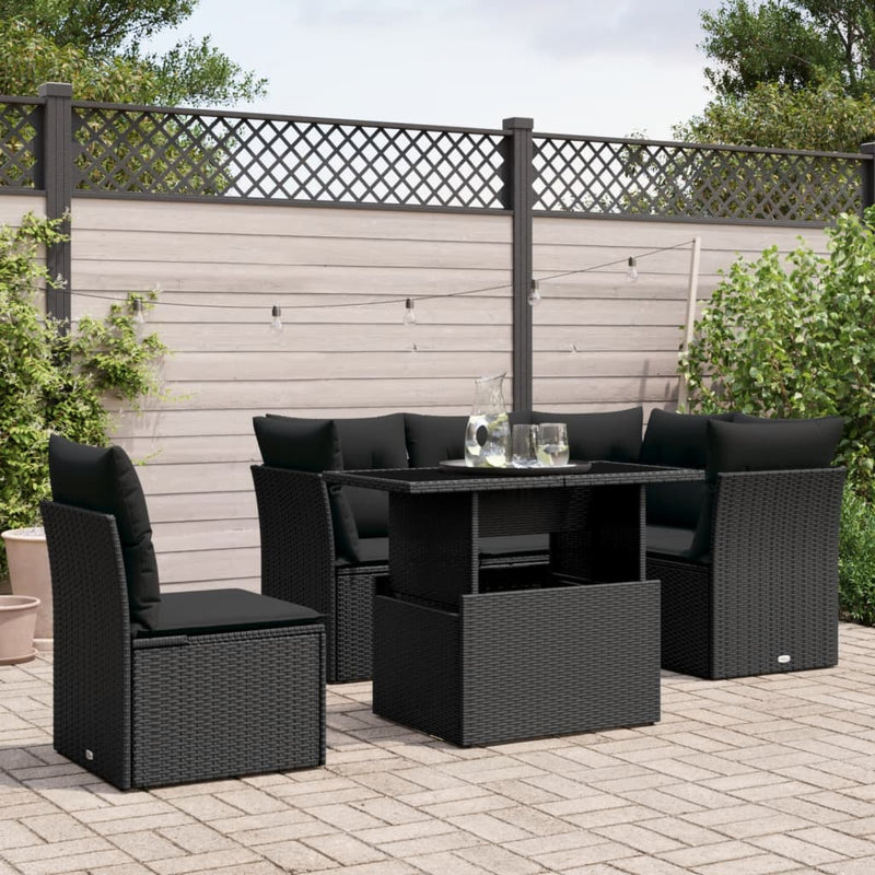 vidaXL 6 Piece Garden Sofa Set with Cushions Black Poly Rattan
