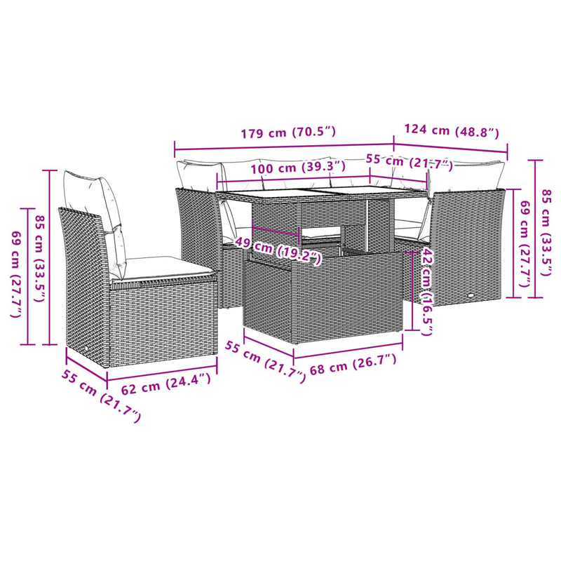 vidaXL 6 Piece Garden Sofa Set with Cushions Black Poly Rattan
