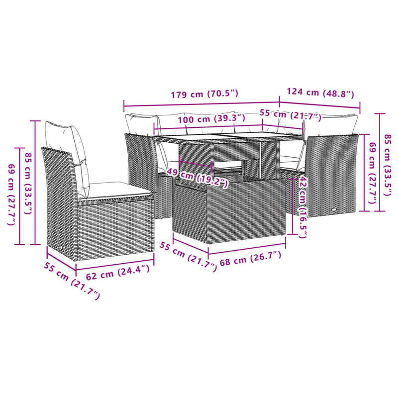 vidaXL 6 Piece Garden Sofa Set with Cushions Beige Poly Rattan