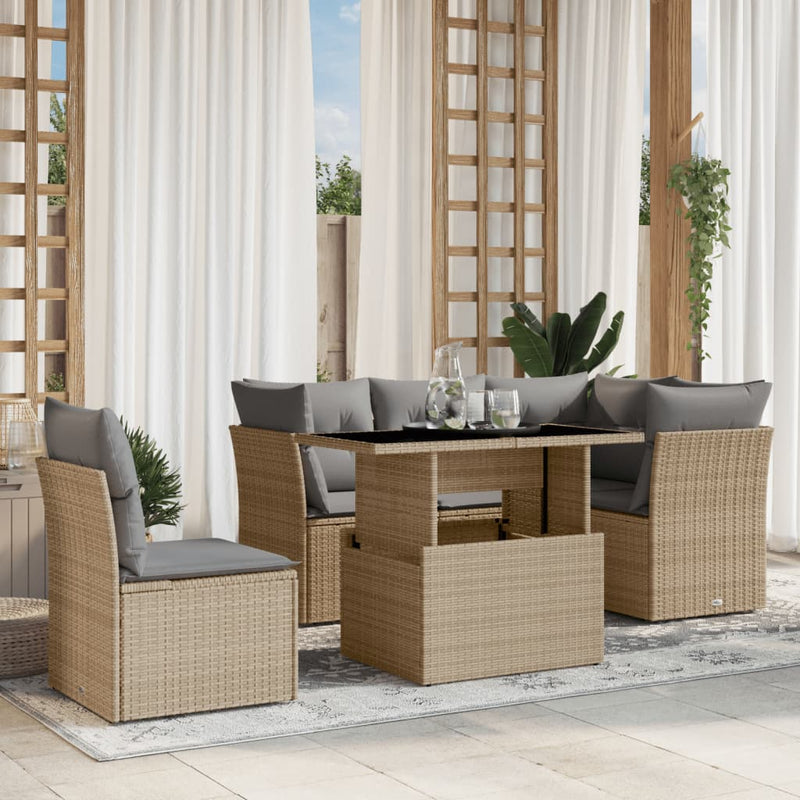 vidaXL 6 Piece Garden Sofa Set with Cushions Beige Poly Rattan