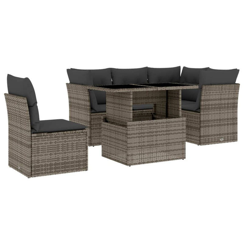 vidaXL 6 Piece Garden Sofa Set with Cushions Grey Poly Rattan