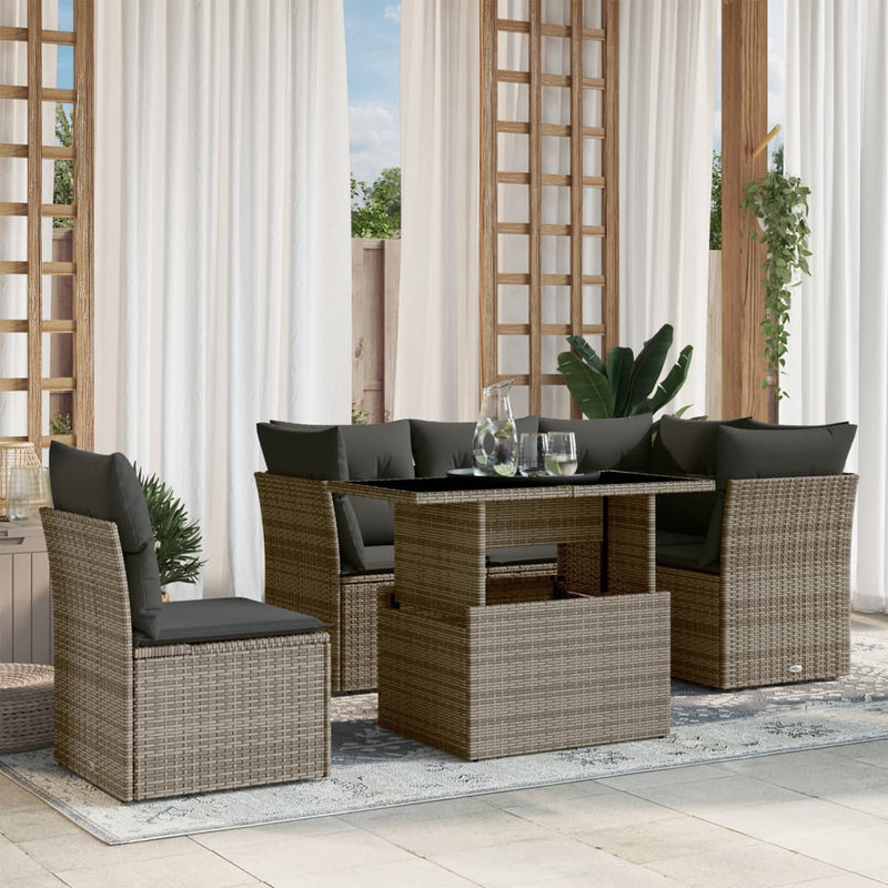 vidaXL 6 Piece Garden Sofa Set with Cushions Grey Poly Rattan