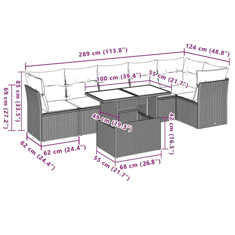 vidaXL 7 Piece Garden Sofa Set with Cushions Black Poly Rattan