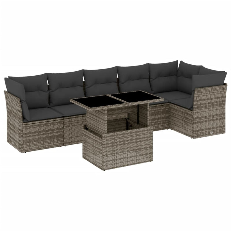 7 Piece Garden Sofa Set with Cushions Grey Poly Rattan