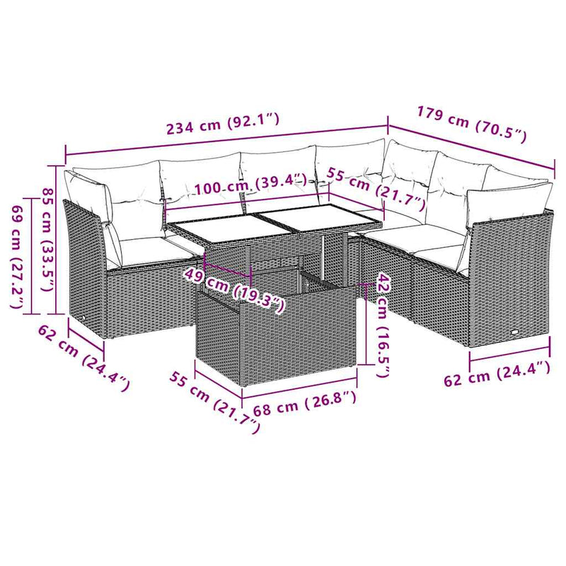 vidaXL 7 Piece Garden Sofa Set with Cushions Black Poly Rattan