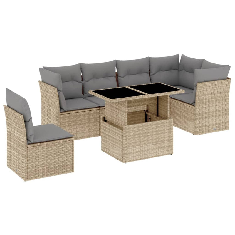 vidaXL 7 Piece Garden Sofa Set with Cushions Beige Poly Rattan