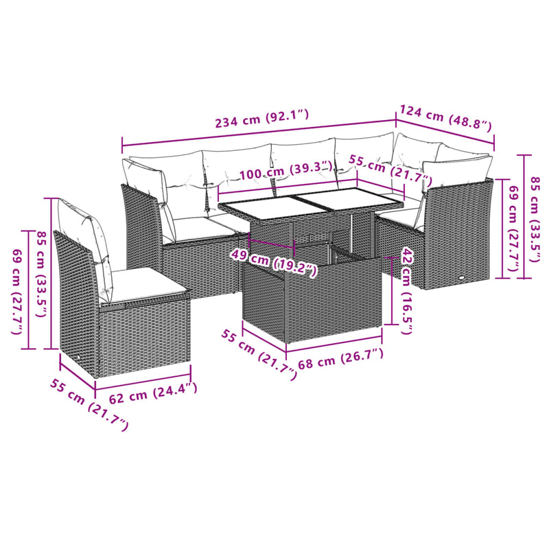 vidaXL 7 Piece Garden Sofa Set with Cushions Beige Poly Rattan