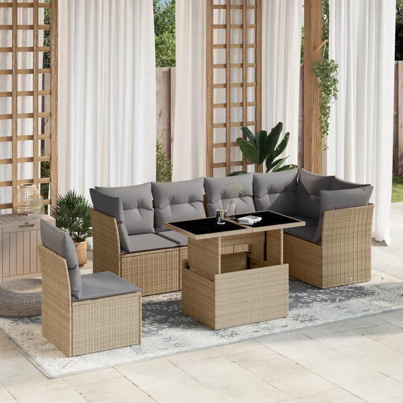 vidaXL 7 Piece Garden Sofa Set with Cushions Beige Poly Rattan