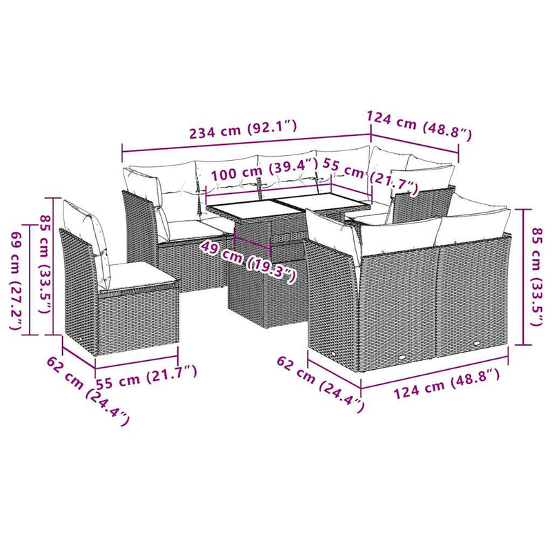 vidaXL 9 Piece Garden Sofa Set with Cushions Black Poly Rattan