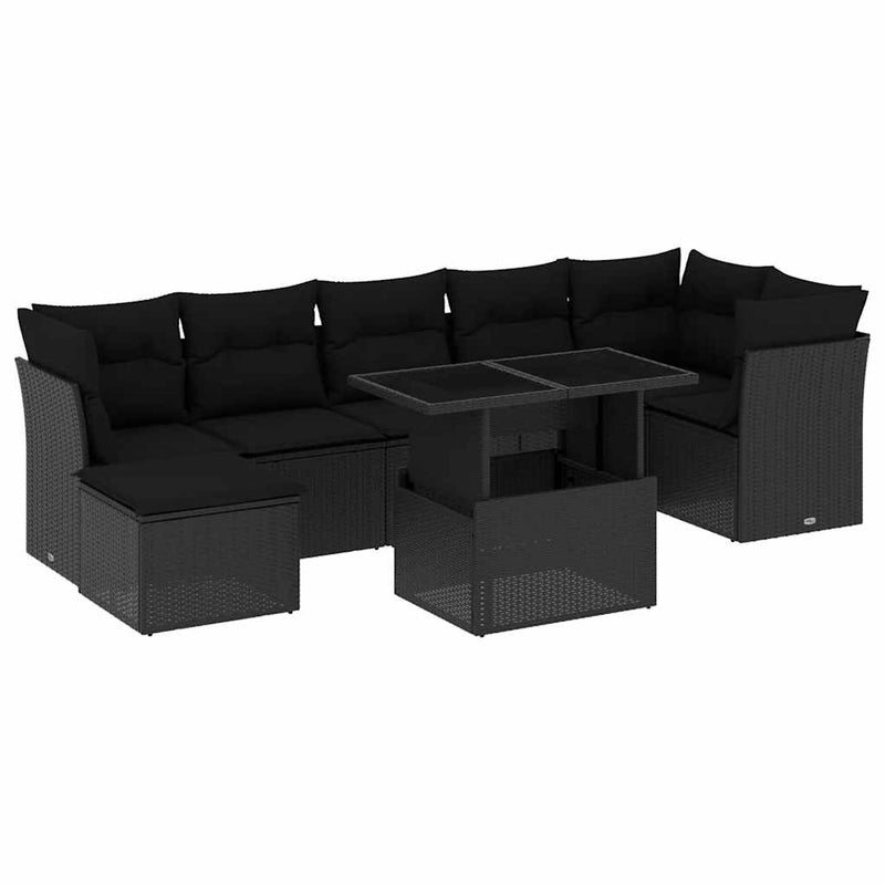 vidaXL 8 Piece Garden Sofa Set with Cushions Black Poly Rattan