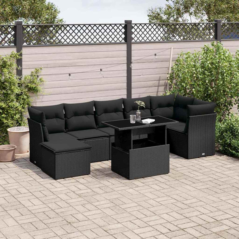 vidaXL 8 Piece Garden Sofa Set with Cushions Black Poly Rattan