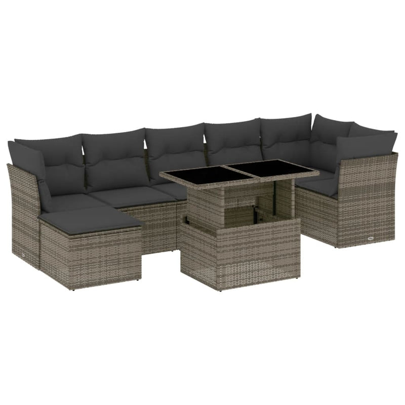 vidaXL 8 Piece Garden Sofa Set with Cushions Grey Poly Rattan
