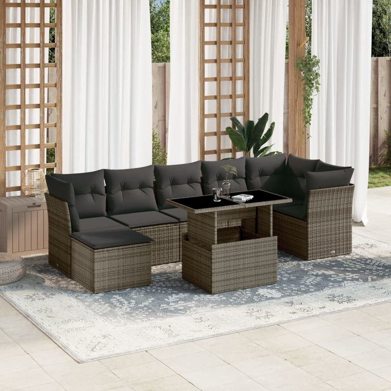 vidaXL 8 Piece Garden Sofa Set with Cushions Grey Poly Rattan