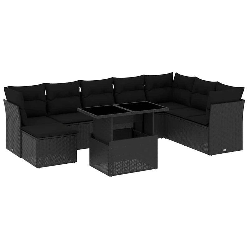 vidaXL 9 Piece Garden Sofa Set with Cushions Black Poly Rattan