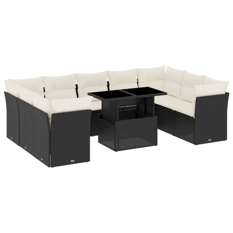 vidaXL 10 Piece Garden Sofa Set with Cushions Black Poly Rattan