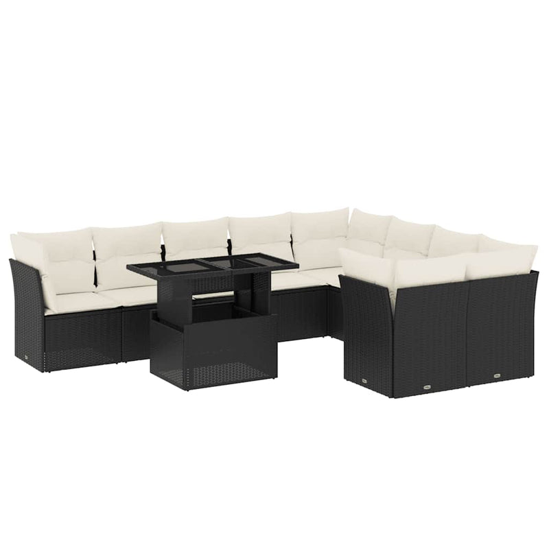 vidaXL 10 Piece Garden Sofa Set with Cushions Black Poly Rattan