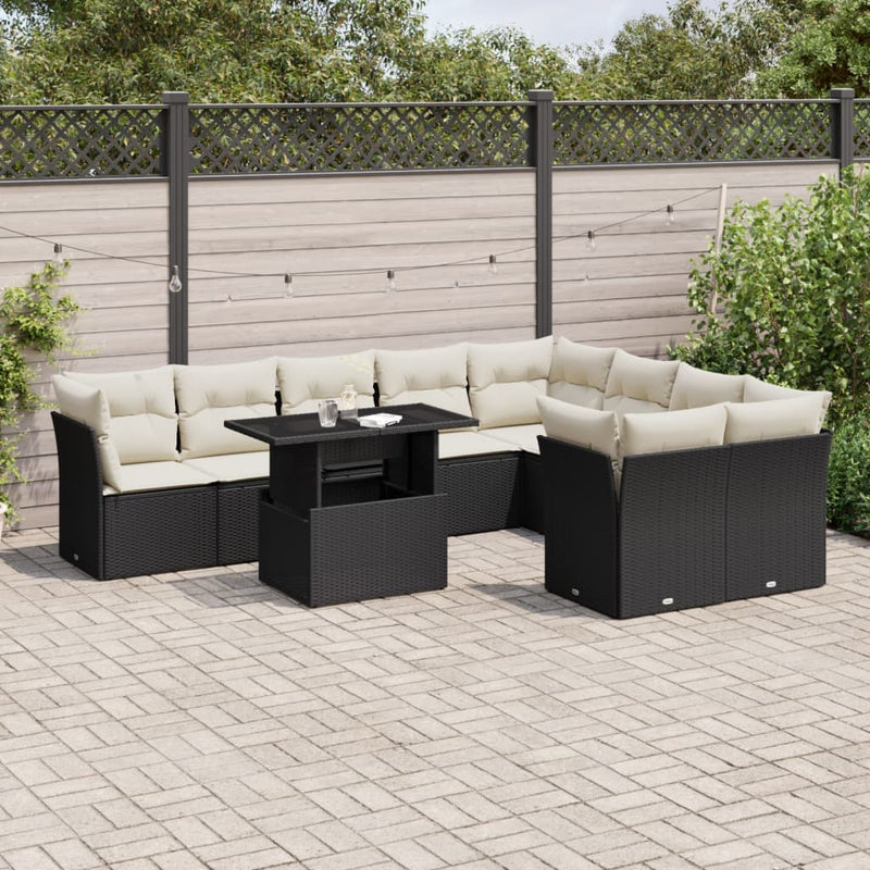 vidaXL 10 Piece Garden Sofa Set with Cushions Black Poly Rattan