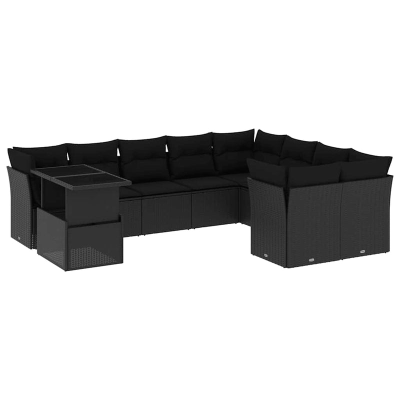 vidaXL 10 Piece Garden Sofa Set with Cushions Black Poly Rattan