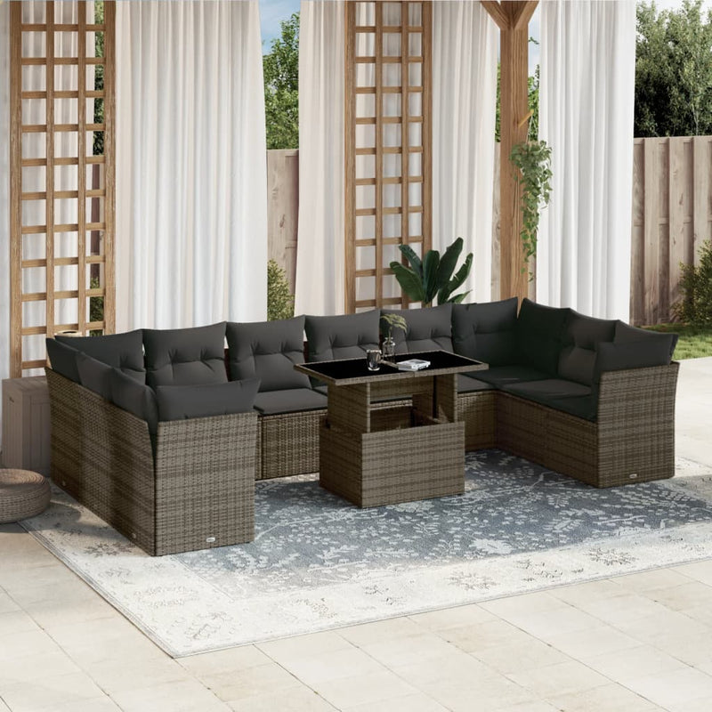 vidaXL 11 Piece Garden Sofa Set with Cushions Grey Poly Rattan
