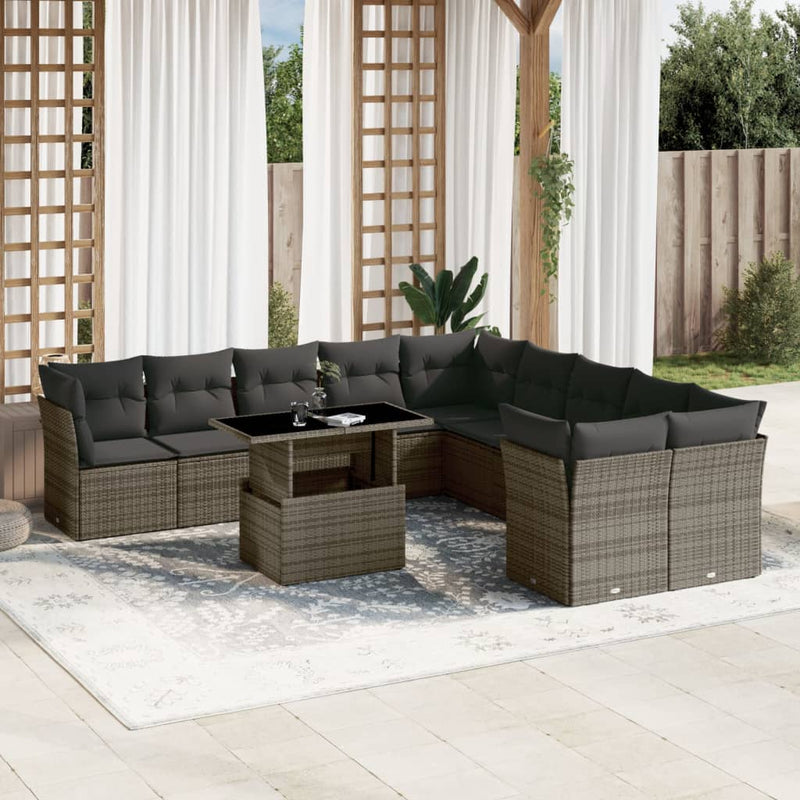 vidaXL 11 Piece Garden Sofa Set with Cushions Grey Poly Rattan