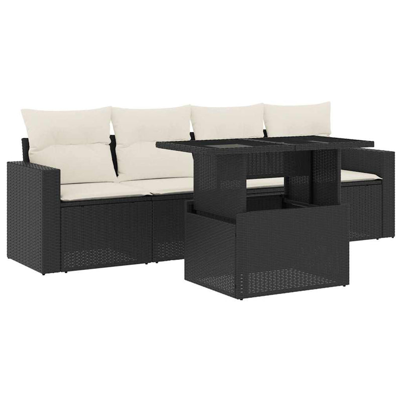 vidaXL 5 Piece Garden Sofa Set with Cushions Black Poly Rattan