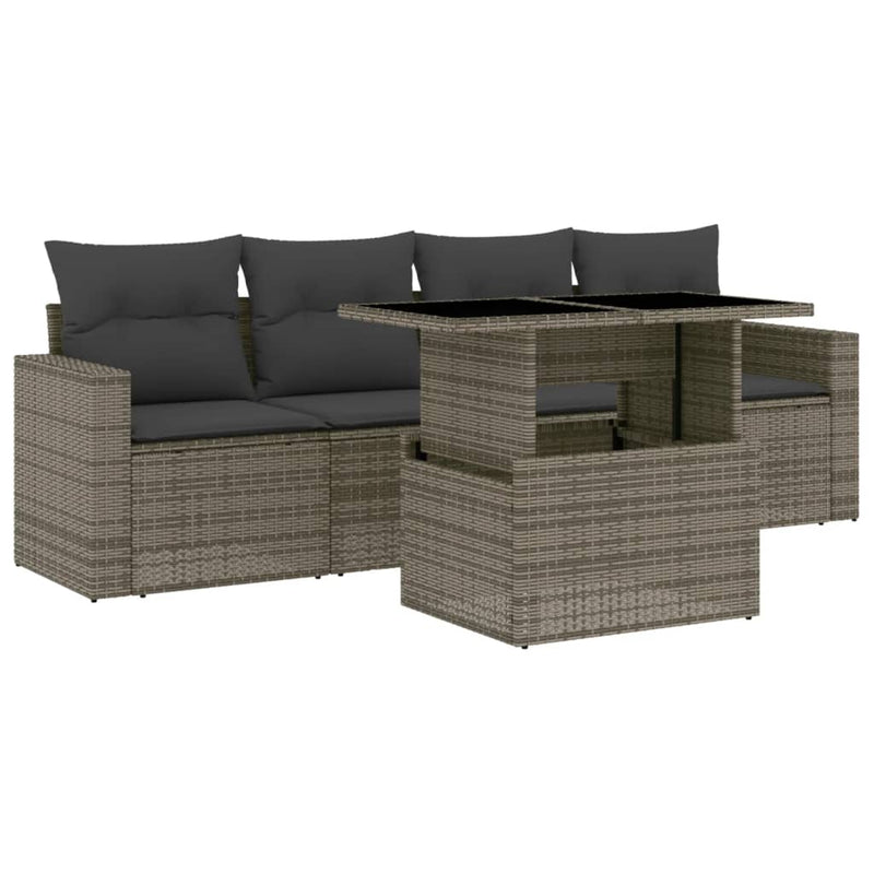 vidaXL 5 Piece Garden Sofa Set with Cushions Grey Poly Rattan