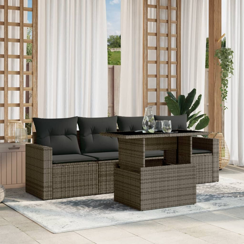vidaXL 5 Piece Garden Sofa Set with Cushions Grey Poly Rattan