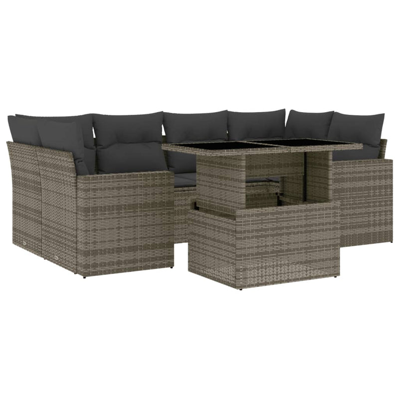 vidaXL 7 Piece Garden Sofa Set with Cushions Grey Poly Rattan