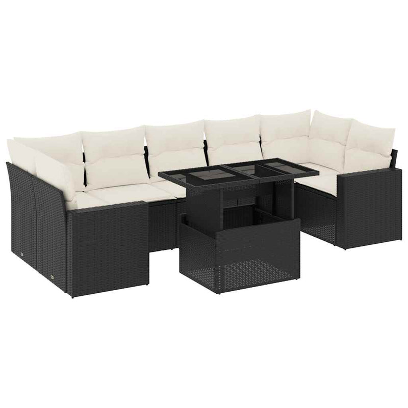vidaXL 8 Piece Garden Sofa Set with Cushions Black Poly Rattan