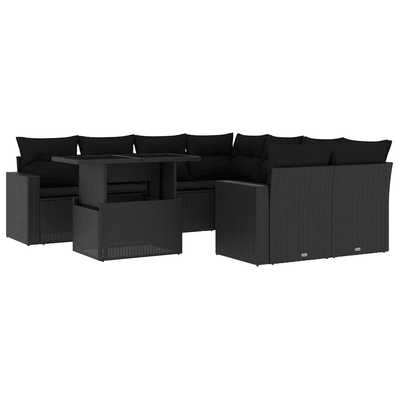 vidaXL 9 Piece Garden Sofa Set with Cushions Black Poly Rattan