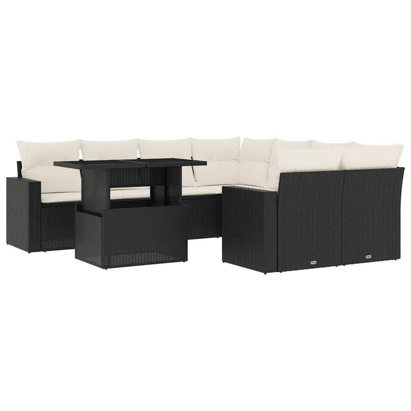 vidaXL 9 Piece Garden Sofa Set with Cushions Black Poly Rattan