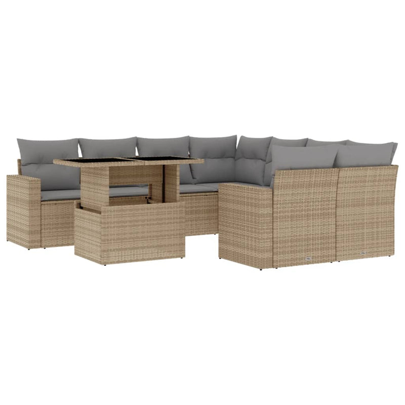 vidaXL 9 Piece Garden Sofa Set with Cushions Beige Poly Rattan