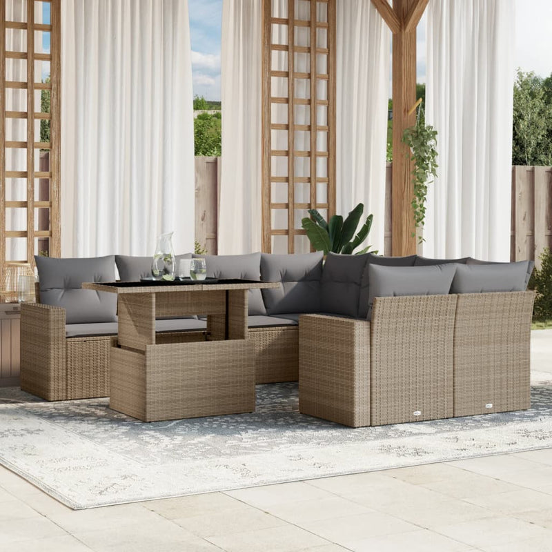 vidaXL 9 Piece Garden Sofa Set with Cushions Beige Poly Rattan