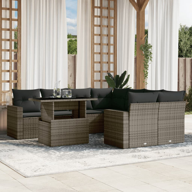 vidaXL 9 Piece Garden Sofa Set with Cushions Grey Poly Rattan
