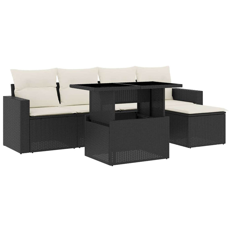 vidaXL 6 Piece Garden Sofa Set with Cushions Black Poly Rattan