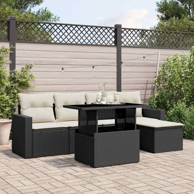 vidaXL 6 Piece Garden Sofa Set with Cushions Black Poly Rattan