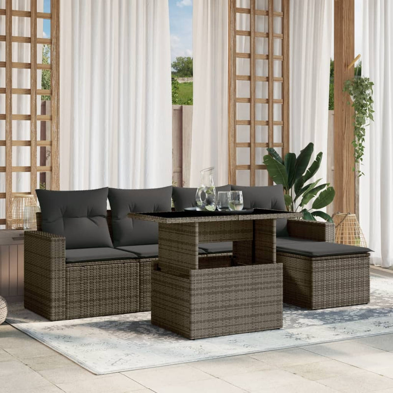 vidaXL 6 Piece Garden Sofa Set with Cushions Grey Poly Rattan