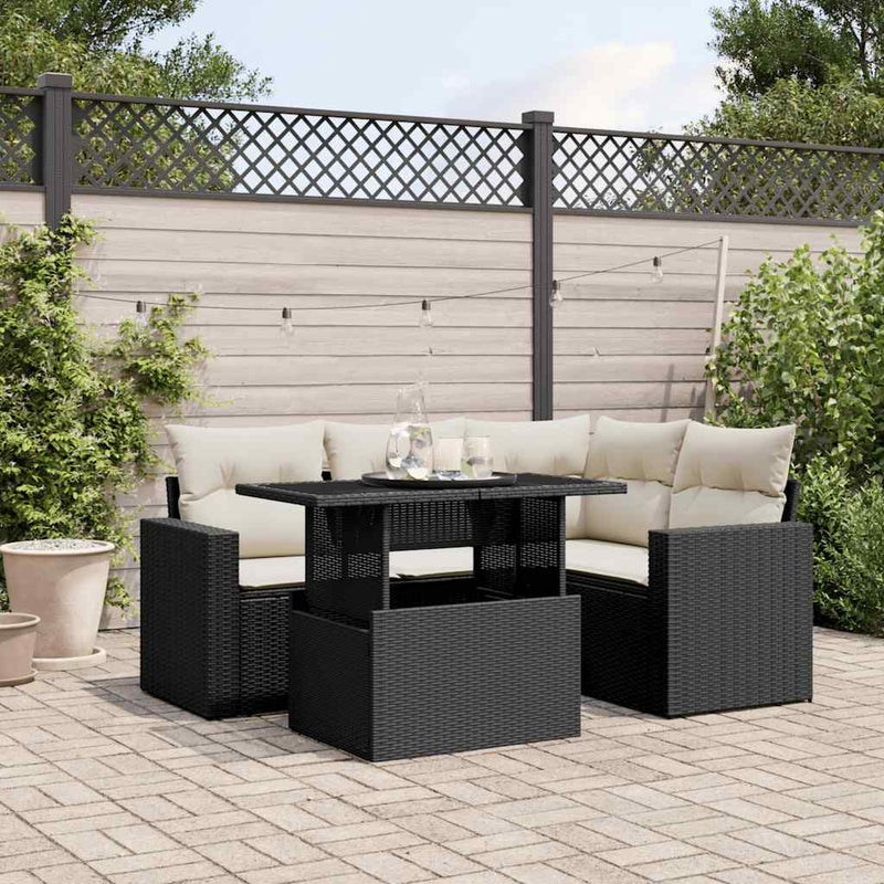 vidaXL 5 Piece Garden Sofa Set with Cushions Black Poly Rattan