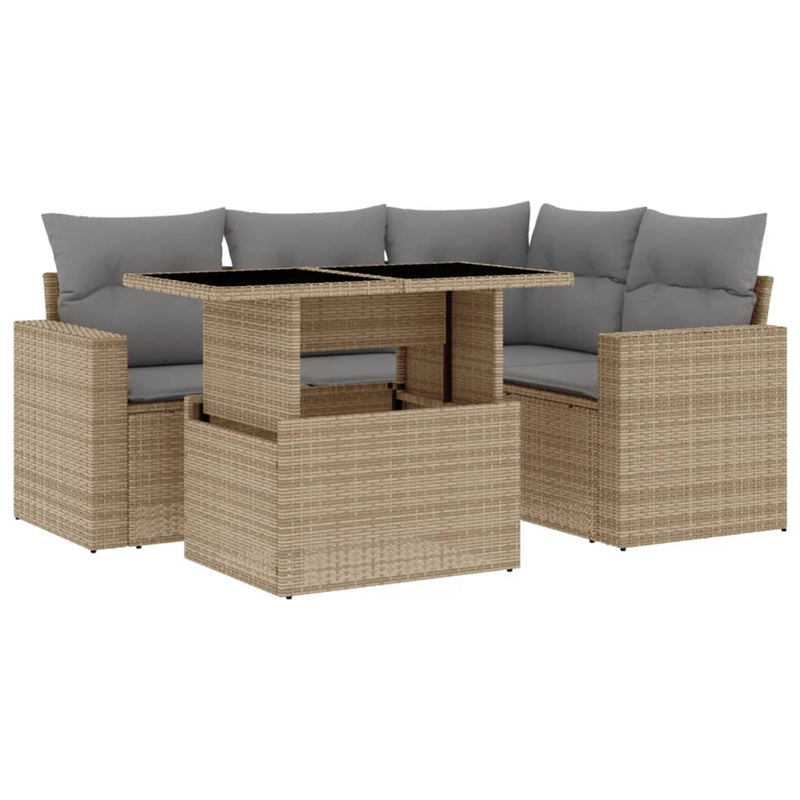 vidaXL 5 Piece Garden Sofa Set with Cushions Beige Poly Rattan