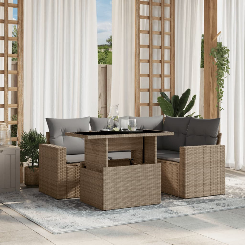 vidaXL 5 Piece Garden Sofa Set with Cushions Beige Poly Rattan
