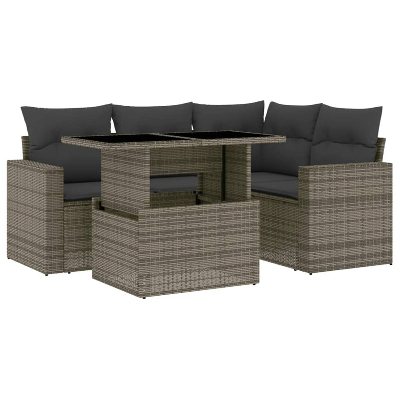 vidaXL 5 Piece Garden Sofa Set with Cushions Grey Poly Rattan