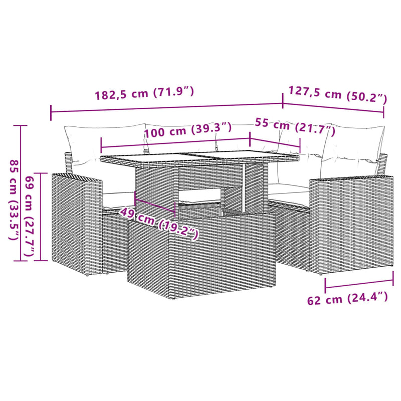 vidaXL 5 Piece Garden Sofa Set with Cushions Grey Poly Rattan