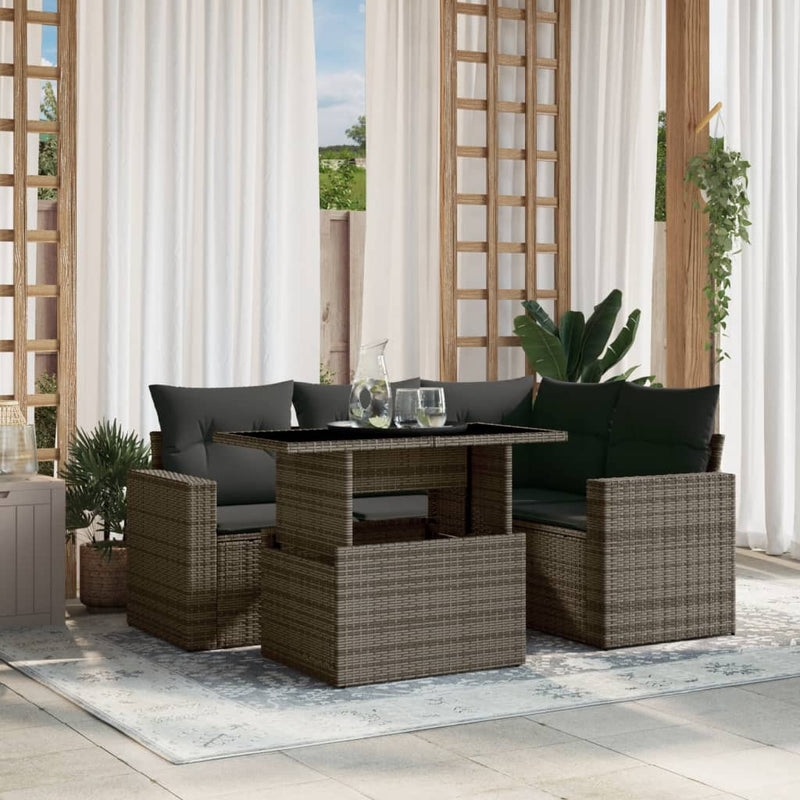 vidaXL 5 Piece Garden Sofa Set with Cushions Grey Poly Rattan