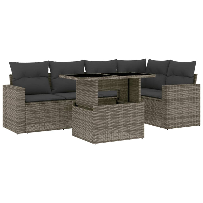 6 Piece Garden Sofa Set with Cushions Grey Poly Rattan