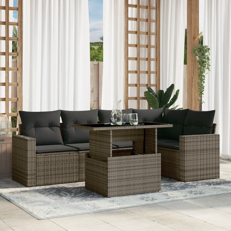 vidaXL 6 Piece Garden Sofa Set with Cushions Grey Poly Rattan