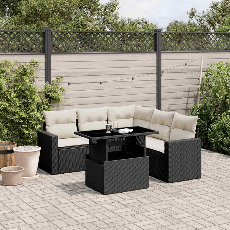 vidaXL 6 Piece Garden Sofa Set with Cushions Black Poly Rattan