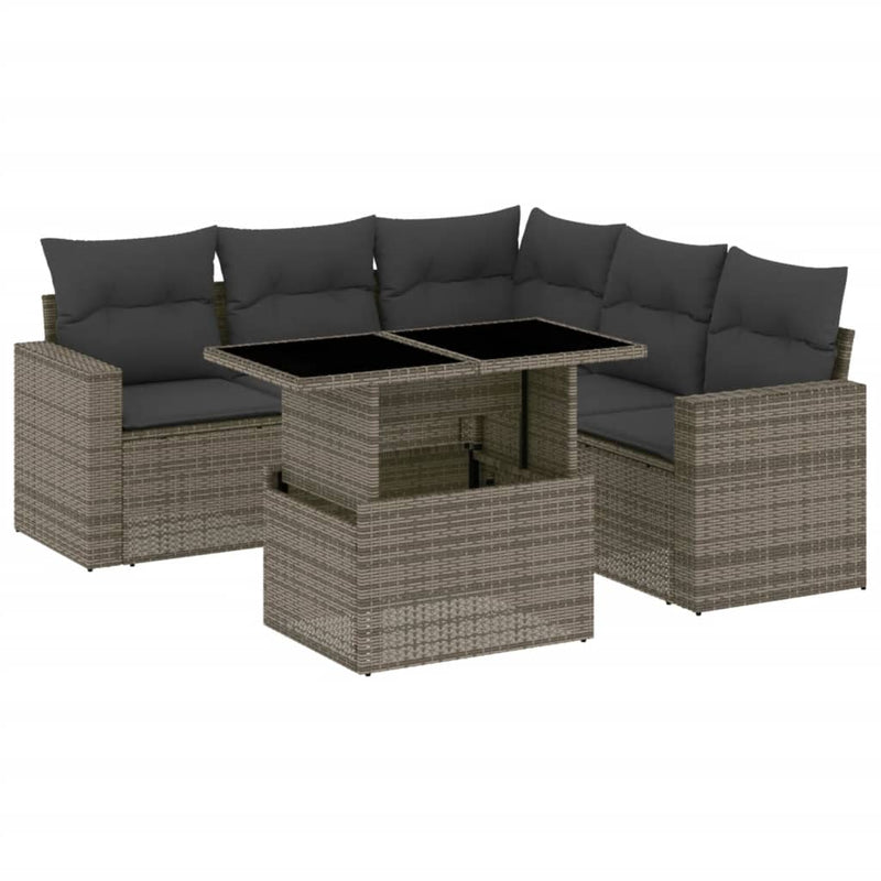 vidaXL 6 Piece Garden Sofa Set with Cushions Grey Poly Rattan